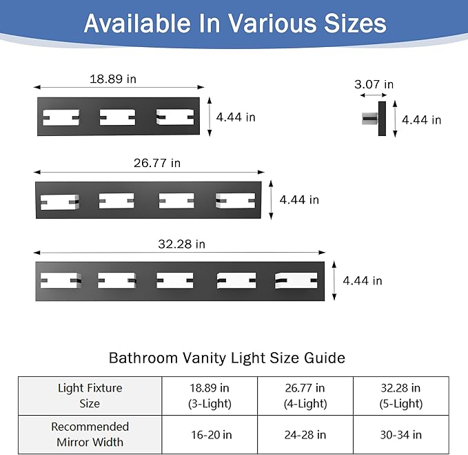 LED Bathroom Light Fixtures, 4-Light Modern Vanity Lights with Milky White Frosted Acrylic Shades, Matte Black Bathroom Lighting Fixtures Over Mirror, ETL Listed, 27W 5CCT Adjustable
