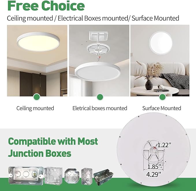 6PK Dimmable 12 Inch LED Flush Mount Ceiling Light, 24W, 2520LM, 2700K/3000K/4000K/5000K/6000K CCT Selectable, White Round Flat Panel Light Low Profile Ceiling Lamp for Bedroom/Kitchen/Living Room