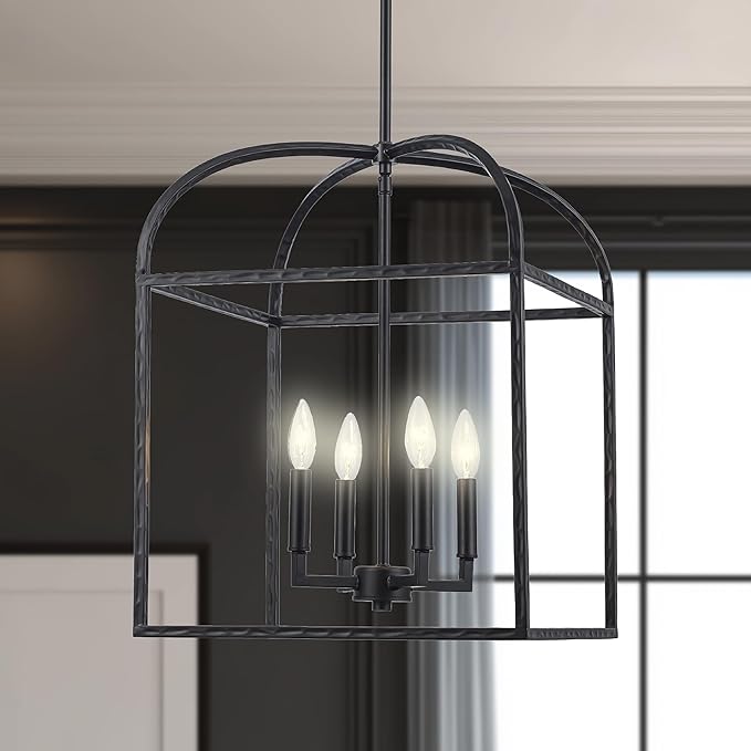 Asher Hamilton AHP-209BK Montclair 15.94 Inch Pendant Light | Adjustable 20.67 to 59.37 Inch Height | E12 Candelabra Base | Rod Hung Ceiling Fixture | Dry Rated for Indoor Use Only | Black Finish