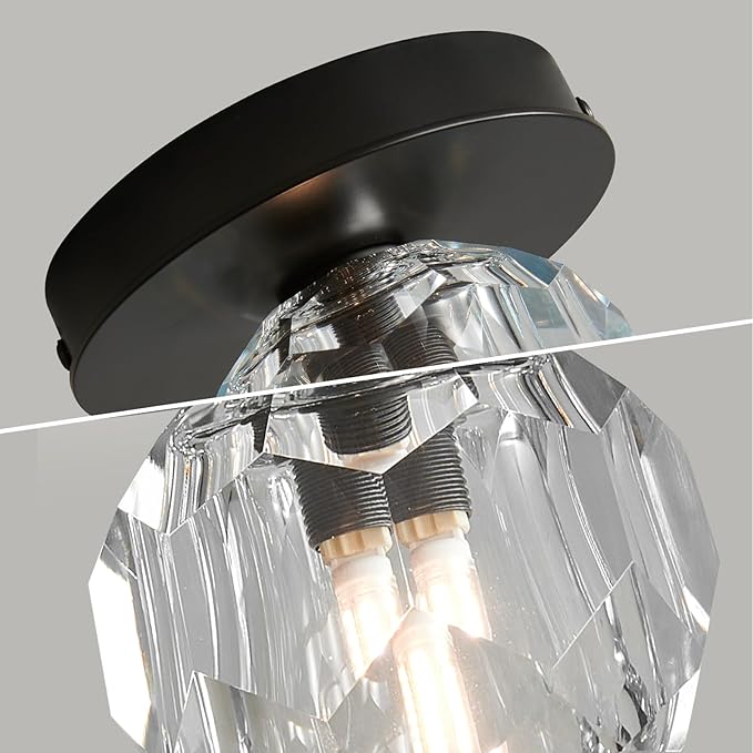Crystal Small Chandelier Light Fixture: K9 Crystals Brass Semi Flush Mount Ceiling Lights - Black Globe Wall Sconce - Modern Mini Chandeliers for Bedroom Hallway Bathroom Living Room Entrance Closet