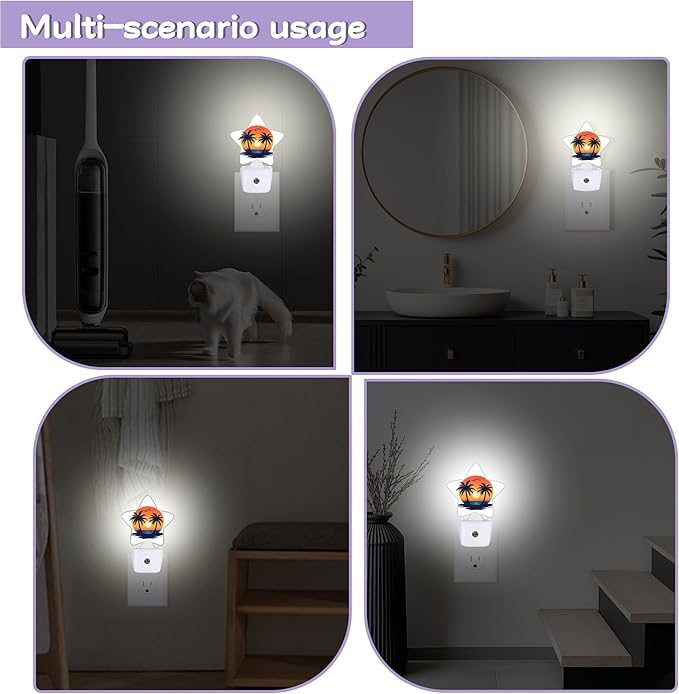 Beach Sunset Night Lights Plug Into Wall Decorative,Palm Trees Nightlight with Dusk Sensor for Bathroom,Kitchen,Entryway,Room Accent,Gifts