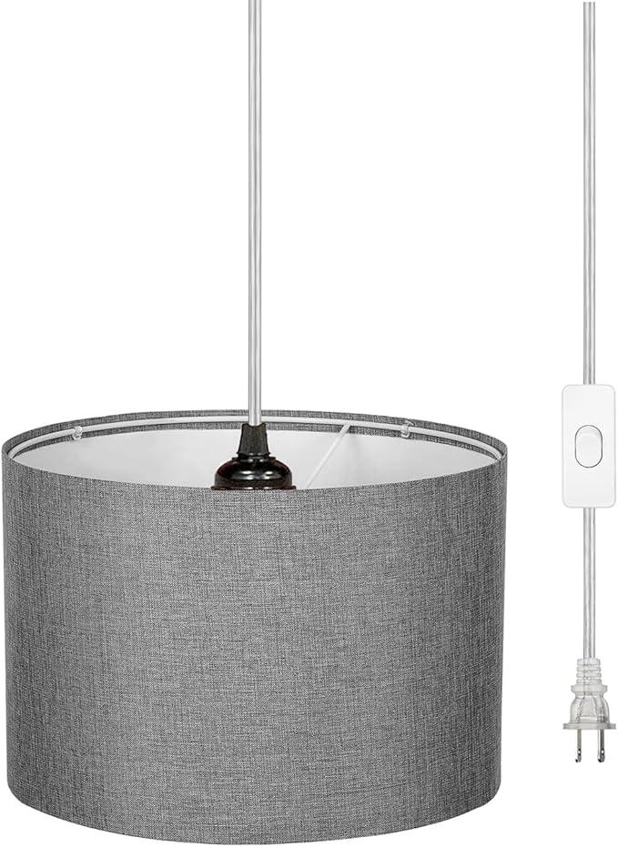 ZSLAIFU 15FT Plug in Pendant Light, Hanging Lamp with Switch,Gray Hanging Lights with Plug in Cord, Pendant Lamp with Remote Control，Pendant Light Fixture for Living Room Bedroom Farmhouse