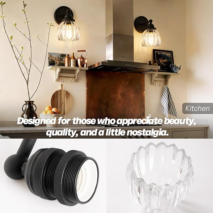 Vintage Hardwired Tulip Glass Wall Sconce Lighting, 1-Light Bathroom Vanity Light Fixture for Hallway Bedroom Living Room Bedside Nightstands Lights