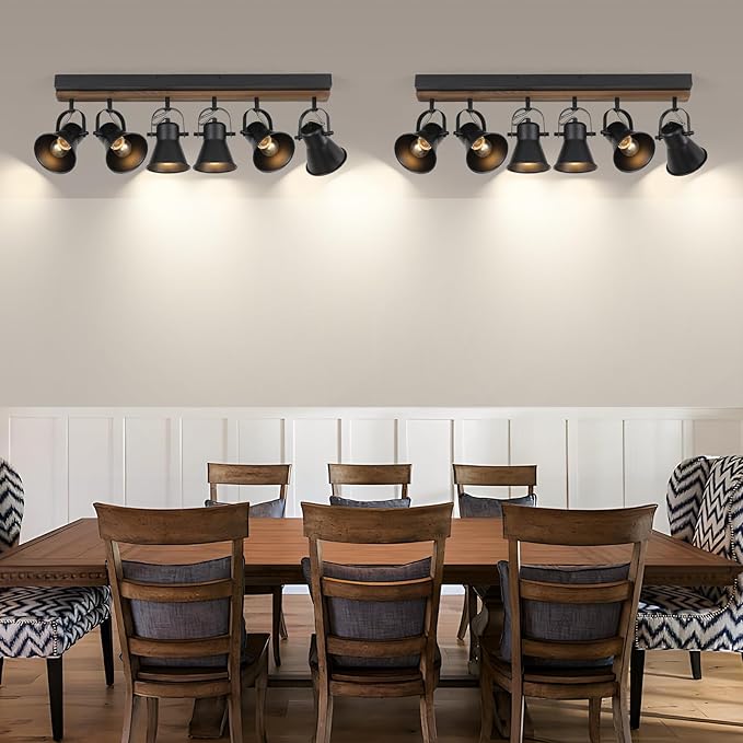 KEESFU 6-Light Track Lighting Kit,Black Semi Flush Mount Ceiling Light with 6 Rotatable Light Heads,Modern Farmhouse Lighting for Livingroom,Bedroom,Hallway,Art Wall,Bathroom,Kitchen.(6-Light)