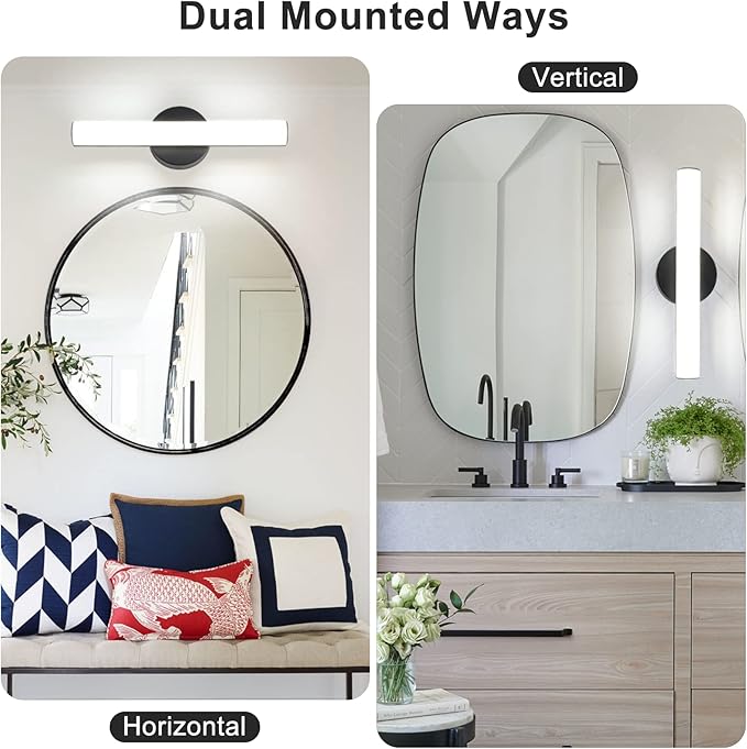 FOLKSMATE 2-Pack Modern Dimmable LED Vanity Light Bar Lighting Fixtures, 15.9 Inch LED Bathroom Light Fixture Over Mirror, 15W 1300LM Daylight White 5000K Wall Sconces Lighting, Black Bath Lamp Bar