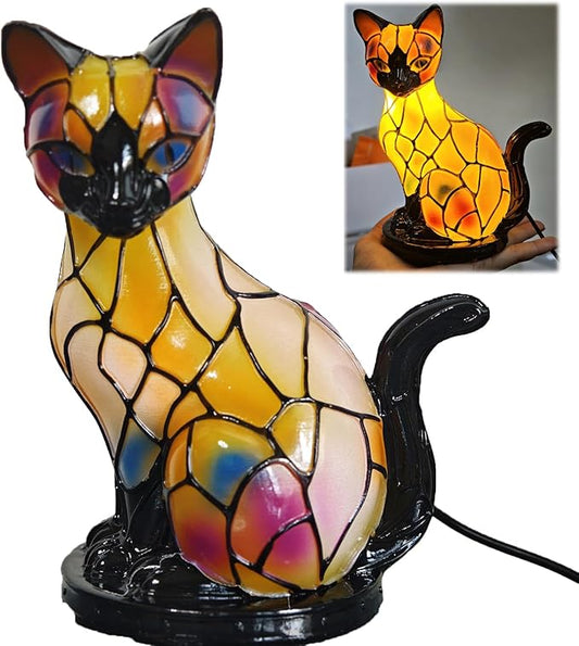 Retro Cat Colorful Resin Cat Table Lamp，3D Cute Pet Cats Themed LED Night Lamp，Perfect Gift for Pet Lovers Retro Cats Design Home Decor Lighting (Siamese Cat)