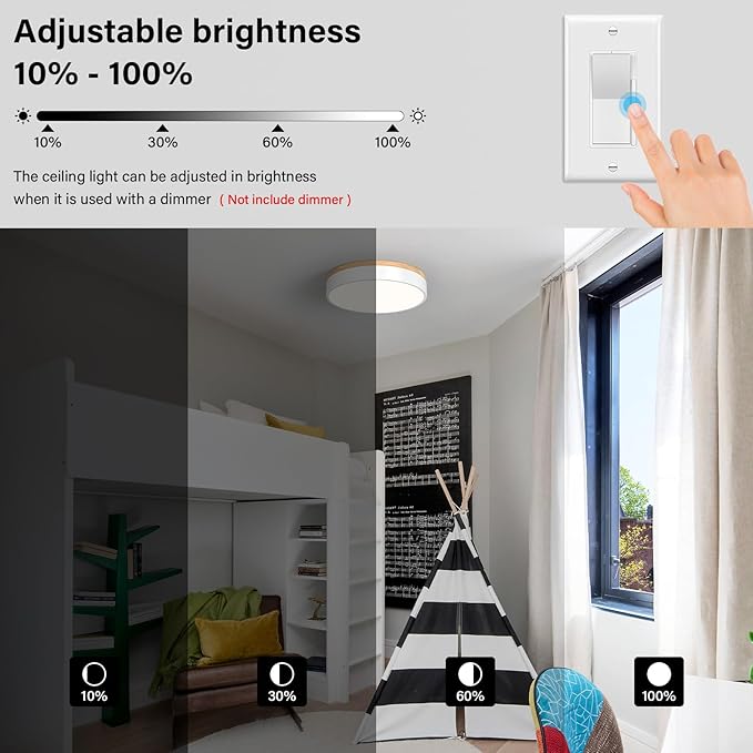 WOKNOS Dimmable Wood Ceiling Light Fixture 2700K-6000K 5CCT Modern White LED Flush Mount Ceiling Light Minimalist Circle Close to Lighting Fixture for Bedroom Kitchen Bathroom Laundry Room 11.81 Inch