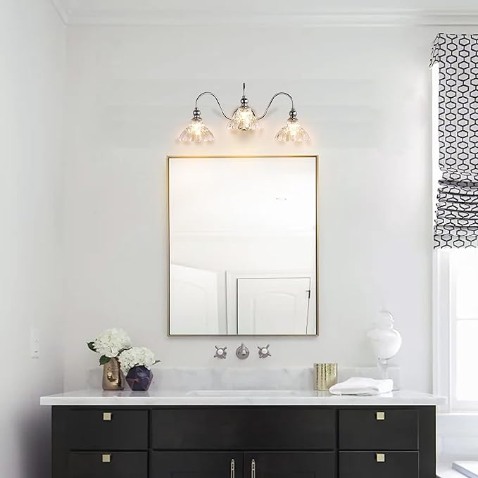 Chrome Bathroom Vanity Lights Modern Crystal Vanity Lighting Fixtures 3-Lights Bathroom Lights for Bathroom Bedroom Kitchen Living Room Dining Room