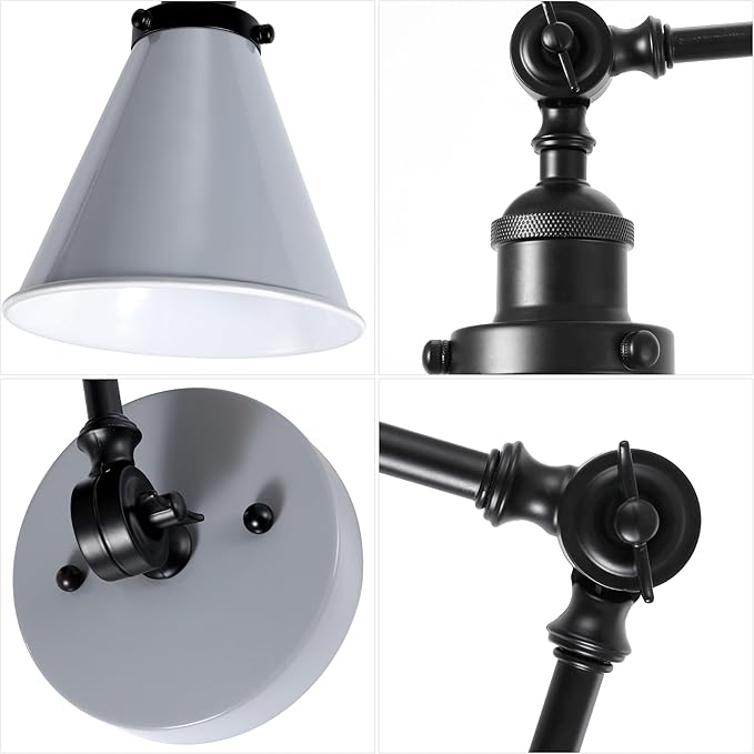 JONATHAN Y 7" Gray/Black Classic Industrial Metal Adjustable Arm LED Wall Sconce for Bedside Reading, Farmhouse Swing Arm Wall Lamp with Metal Shade, Hardwired (JYL7462H-SET2)