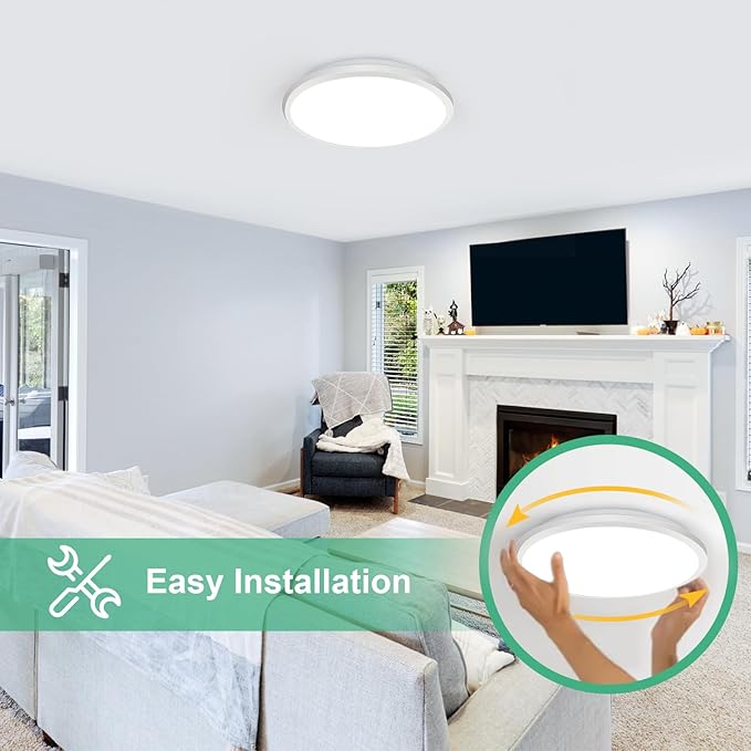 DELIPOP 4 Pack 12 Inch Ceiling Light, 24W Dimmable & 3000K-4500K-6000K 3 Color Selectable Ceiling Light for Indoor/Outdoor, Round Light Fixture for Bathroom, Bedroom, Kitchen, Hallway, Balcony