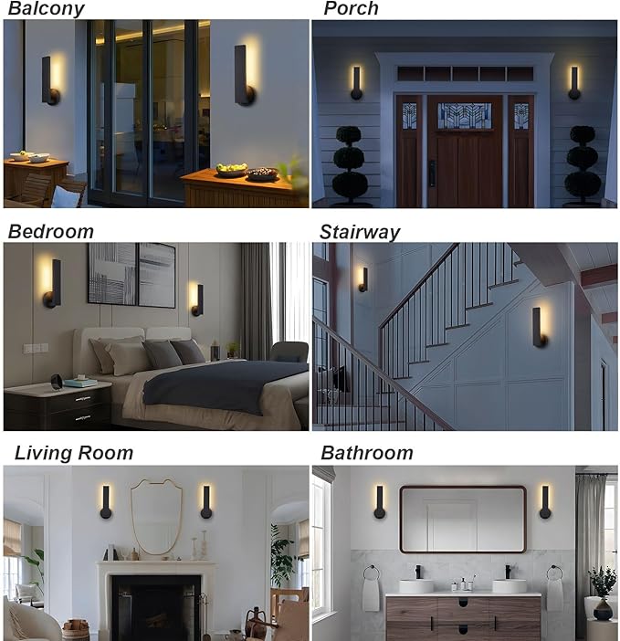 Aluminum LED 18W Modern Wall Sconces Set of 2 Matte Black Waterproof Sconce Wall Lighting Indoor Outdoor Hardwired Wall Lights for Office,Porch, Bedroom, Bathroom, Living Room,Stairway