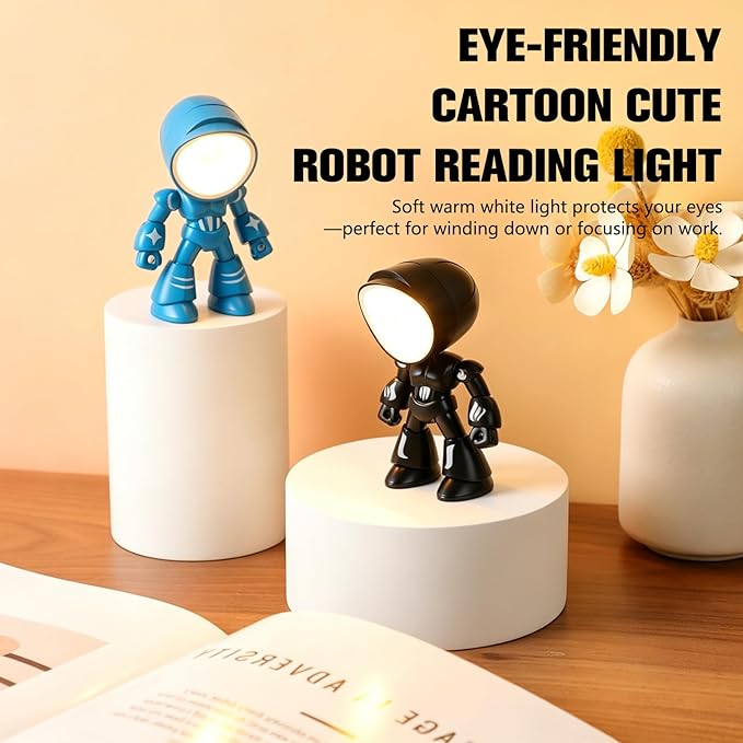 Mini Night Light, Posable Cartoon Cute Robot Companion Table Light, Bedside Reading Table Lamp for Desk Decor, Bedroom, Office (Blue)