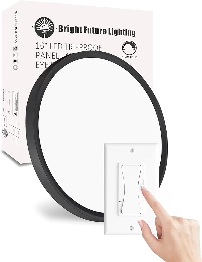 1Pack 16 Inch Dimmable LED Flush Mount Ceiling Light Panel,32W 3480LM,3000K/4000K/6000K CCT Selectable,Ultra Thin Round Black Ceiling Light Fixture for Hallway Kitchen Bedroom Home Office Bathroom