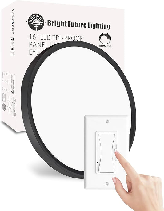 1Pack 16 Inch Dimmable LED Flush Mount Ceiling Light Panel,32W 3480LM,3000K/4000K/6000K CCT Selectable,Ultra Thin Round Black Ceiling Light Fixture for Hallway Kitchen Bedroom Home Office Bathroom