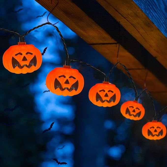 SUNSGNE Halloween Pumpkin String Lights 8.5ft Orange Hanging Decorative String Lights with 10 LED Pumpkin for Indoor Outdoor Halloween Party Window Bedroom Decor