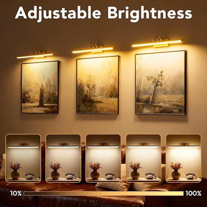 RAIFOOLLY Picture Light, Picture Lights for Wall Cordless, 13inch Picture Lights with Timer and Dimmable, 5000mAh Battery Wall Lights for Display Gallery Painting Art Frame Portrait - Copper