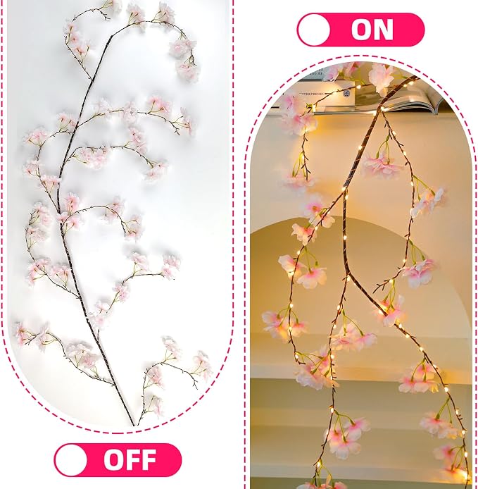 100 LED Cherry Blossom Lights, 5.9ft Fairy Lights for Bedroom, 8 Flashing Modes Cherry Blossom Branches, for Mantel, Wedding, Party and Christmas Decoration.