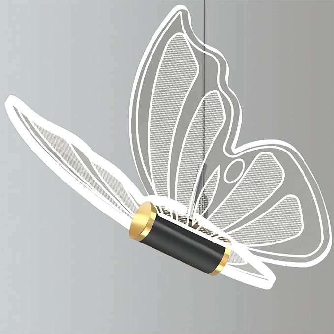 2 Lights Butterfly Black Pendant Light, 13.8 Inch LED Acrylic Hanging Lamp for Bedroom, Living Room, Kitchen Island (Black, Butterfly)