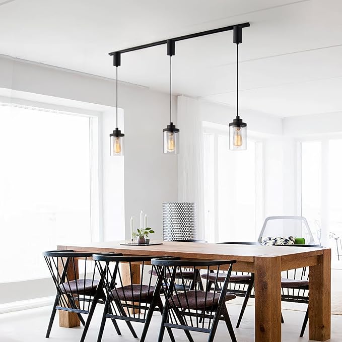 mirrea H Type Cord Adjustable Black Track Lighting Pendant with Clear Glass Shade Pack of 1