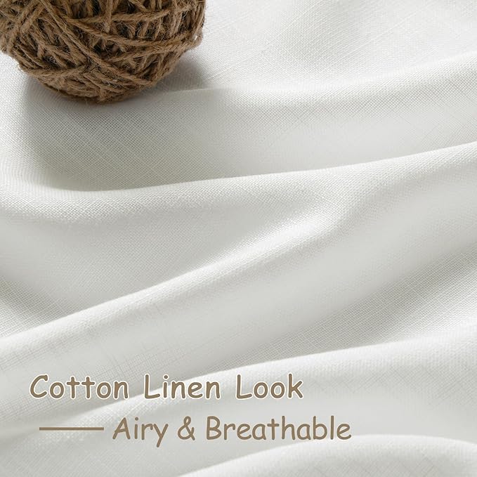 Off White Semi Sheer Linen Curtains 90 inch Length for Living Room Back Tab Rod Pocket Modern Farmhouse Coastal Decor White Cotton Textured Gauze Curtains 90 inches Long for Dining Room Office