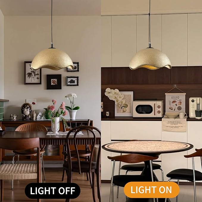 JAYMP 15.7" Modern Pendant Light for Dining Room Kitchen Island Light Hanging Lamp E26 Base Japanese Wabi-Sabi Style Bird Nest Shape Lighting Fixture, 1 Pack (Matte Gold,D Shape, 40cm/15.7inch)