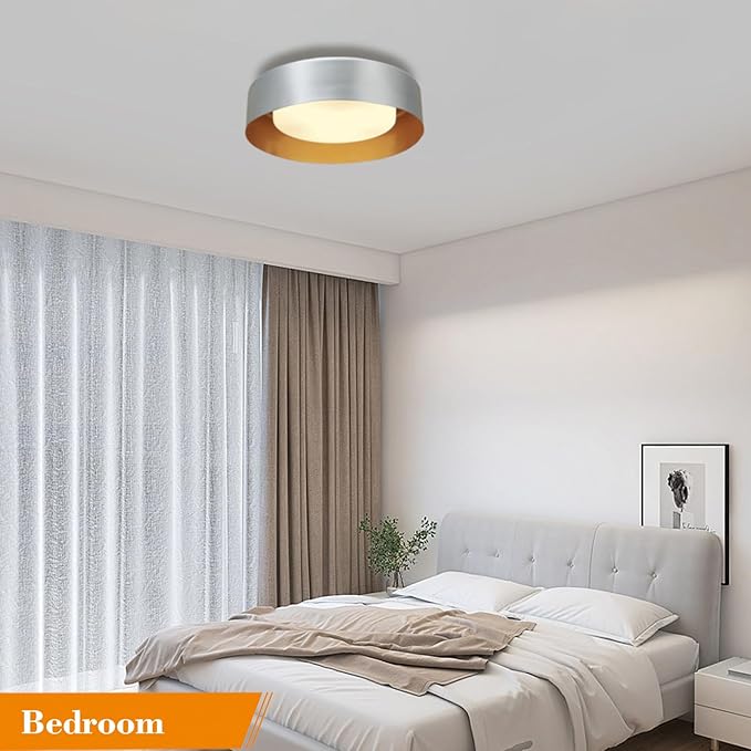 16in Ceiling Light,3-Light E26 Bulb Type,Frosted Glass Lampshape，Large Modern Flush Mount Lamp Fixture for Living Room Bedroom Kitchen Hallway Foyer, Silver Gray