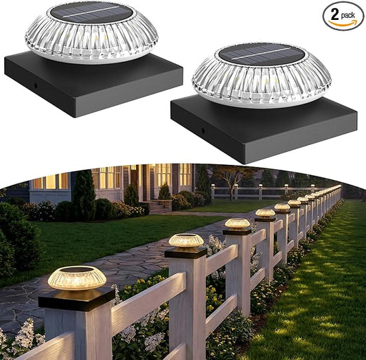 4x4 Solar Post Cap Lights 3 Color Modes, 2 Pack Fence Post Lights Outdoor for Wooden/Vinyl Post, Waterproof Fence Lights Solar Powered Post for Fence Garden, Patio