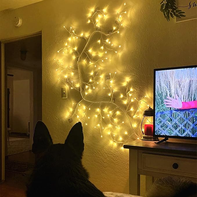 GOESWELL Led Tree Branch Lights for Wall: 7.5Ft 144 LEDs White Enchanted Vine with Lights - Lighted Willow Fairy Light for Living Room Bedroom Christmas Halloween Meditation Wall Decor