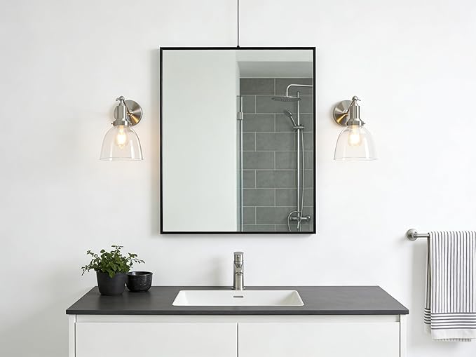 PERMO Industrial Vintage Slope Pole Wall Mount Single Sconce with 6.7" Oval Dome Clear Glass Shade Wall Sconce Light Lamp Fixture (Brushed Nickel)