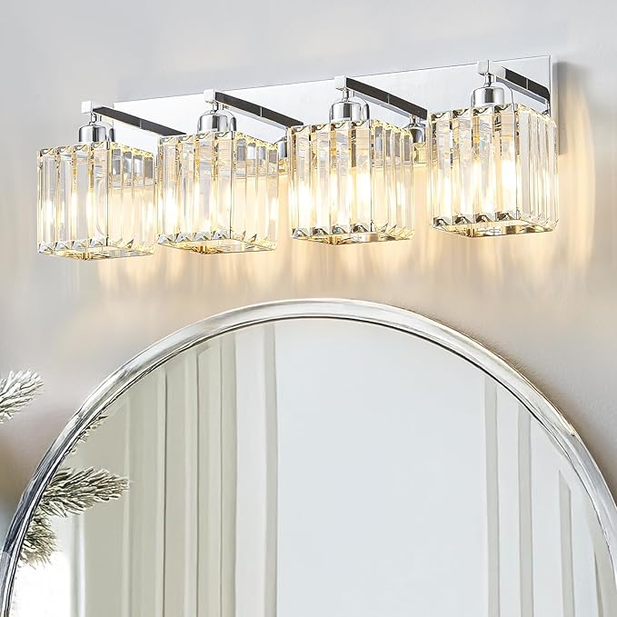 Bathroom Light Fixtures Crystal Modern Vanity Lighting Fixtures 4 Light Chrome Bathroom Vanity Light