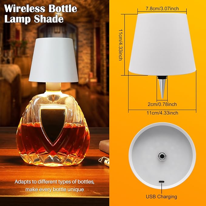 Wireless Bottle Lamp,Metal Wine Bottle Light with 3 Color Light Dimming, Waterproof Bottle Touch Lamp Head for Room, Bar, Restaurants, Party, Decor & Gifts (White)