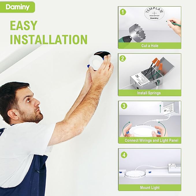 DAMINY 12 Pack 3 Inch LED Recessed Lighting with Junction Box,5CCT,Ultra-Thin Recessed Light,7W 500LM, Dimmable Canless Wafer Ceiling Light, High Brightness