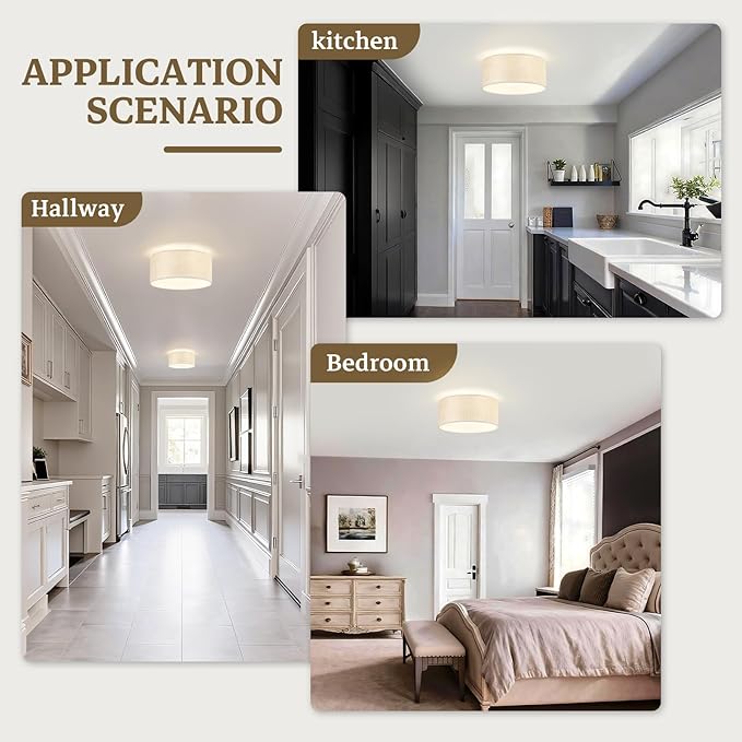 13Inch Modern Semi Flush Mount Ceiling Light,3-Light Drum Ciling Fixture with Soft Neutral Style for Bedroom,Living Room,Kitchen,Hallway,Entryway,Home Ambient Lighting