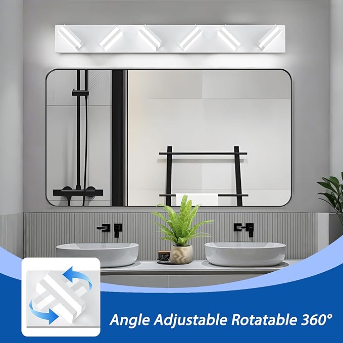 IZORRO LED Modern Bathroom Lights Fixtures(6-Light,Dimmable,360°Rotate),Matte White Acrylic Wall Lighting,Vanity Lights for Bathroom Over Mirror - 6000k 36In （No Assembly Required）