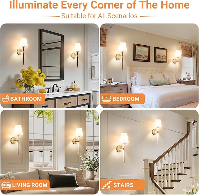 Peel and Stick Wall Sconces, Stick On Wall Sconce Set of 2, Battery Operated Wireless Adhesive Wall Lights, Corn Bulb with 10000mAh Battery, Easy Install for Bedroom Living Room Wall Decor