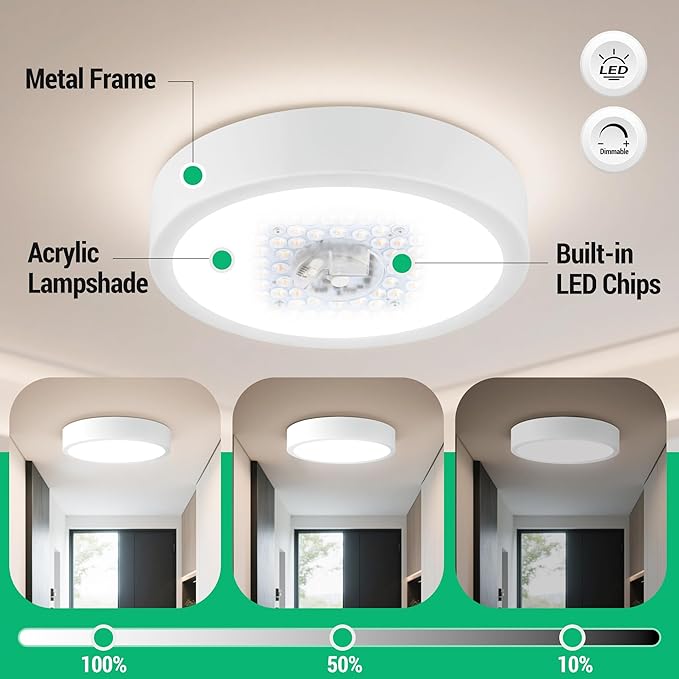 11" Modern LED Ceiling Light, White Flush Mount Ceiling with 5CCT 2700K-5000K, Dimmable LED Light Fixtures Ceiling Mount for Kitchen Bathroom Bedroom Hallway, 2 Packs