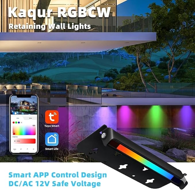 Kaqur 8 Pack 7inch 5W BT RGBCW APP Control Hardscape Lighting Retaining Wall Lights IP65 Waterproof Paver Lights,12V DC Low Voltage Outdoor Lights,16 Million Colors,FCC Listed(App & Remote)