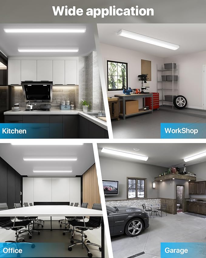HYPERLITE 4ft LED Wraparound Light 60W,6600LM 4' LED Shop Lights Fixture with 3 Wattages for Garage,4000K Neutral White Wrap Light AC120V,ETL Listed 48inch Led Light Fixtures for Office, Kitchen