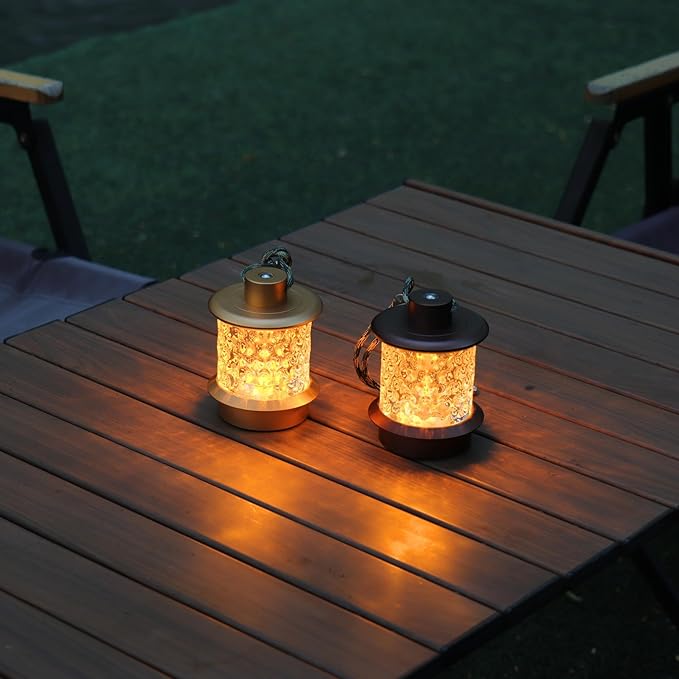 HAPYGI Portable Lantern Table Lamp - Dimmable Cordless Night Light with 3 Color Temperatures, Rechargeable Metal & Glass Outdoor Indoor Lamp for Patio Bedroom Bathroom Decor (Gold)