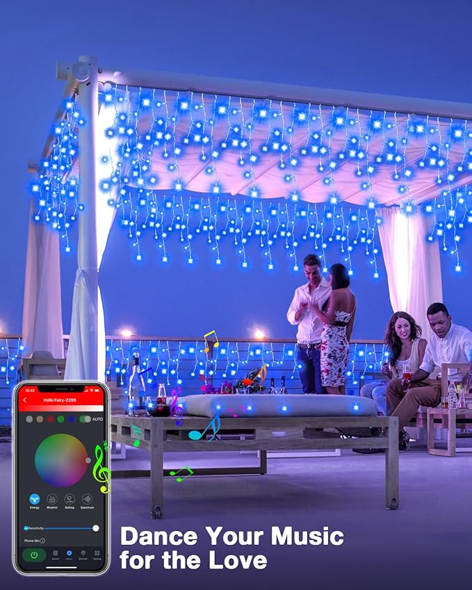 66FT Smart Color Changing Icicle Lights Outdoor - APP Control DIY Red White and Blue Curtain Lights Music Sync 100+ Effects 598 LEDs 138 Drops, Group Control Waterproof for Roof Eaves Holiday Decor