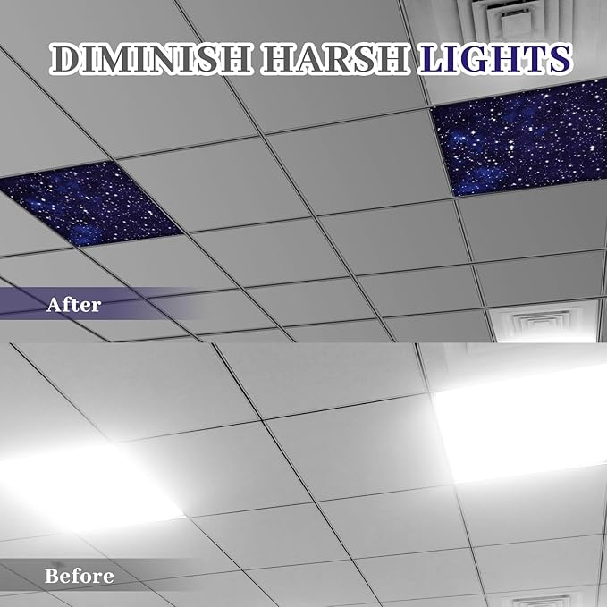 VIHOSE 4 Pcs 2 x 2 Feet Fluorescent Light Covers for Ceiling Lights Classroom Magnetic Light Filters for Reducing Harsh Glare Flicker for Office Classroom Home Drop Ceiling(Starry)
