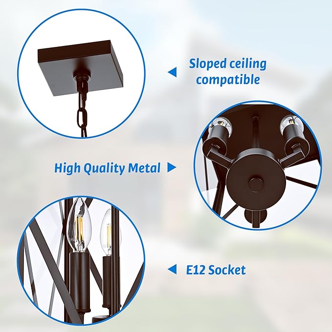 Outdoor Pendant Light Fixture 3-Light, 15.7in Farmhouse Bronze Outdoor Chandelier Hanging Porch Light, Metal Exterior Ceiling Mount Hanging Lantern with Clear Glass for Front Door Entrance