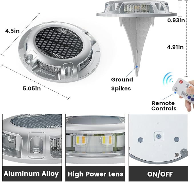 SIEDiNLAR Solar Driveway Light with Remote, 11 RGB Modes, Waterproof Outdoor Safety Light for Driveway Marker Deck Dock Walkway Pathway Step Yard Garden (4 Pack)