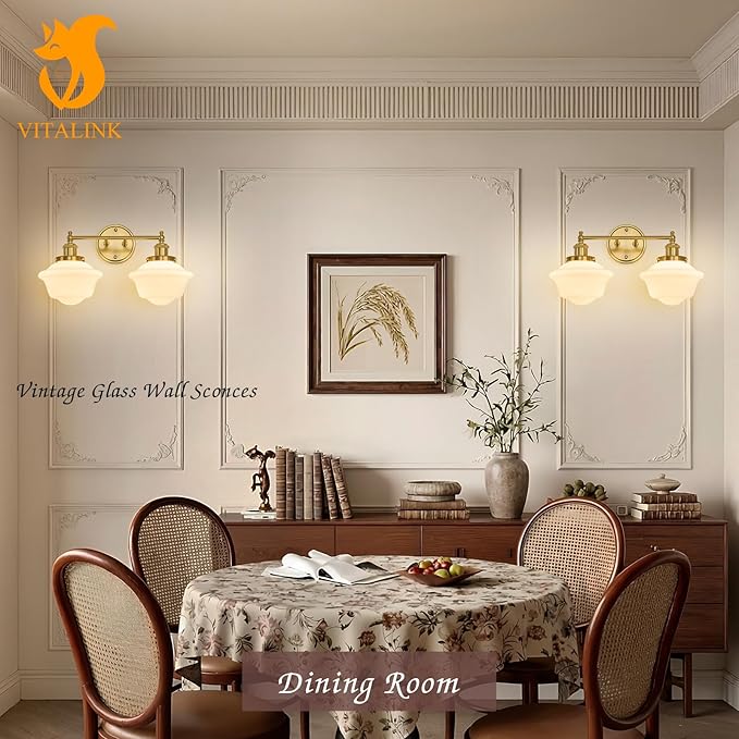 VitaLink 2-Light Wall Sconce Bathroom Vanity Light, 19” Gold Hardwired Vanity Lights Over Mirror Bathroom Wall Lamp Mid-Century Modern Wall Sconces for Living Room Bedroom