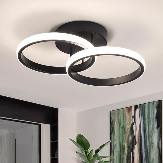 CANEOE Round Modern Led Ceiling Light Fixtures, 4500K Neutral Light Hallway Light Fixtures Ceiling, Bathroom Close to Ceiling Lights for Corridor Stair Aisle Lamps (Black, 1 Pack)