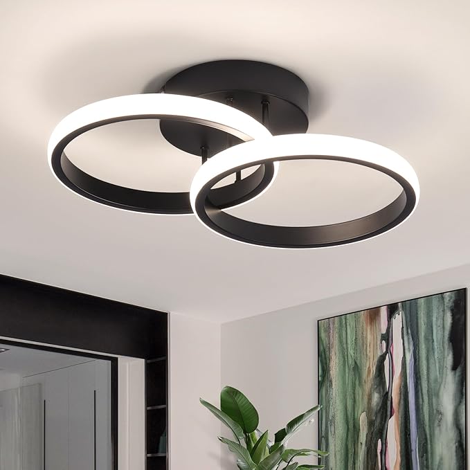 CANEOE 2 Packs Modern Led Ceiling Light Fixtures, 4500K Neutral Light Hallway Light Fixtures Ceiling, Black Bathroom Close to Ceiling Lights for Corridor Stair Aisle Lamps (Black, 2 Packs)