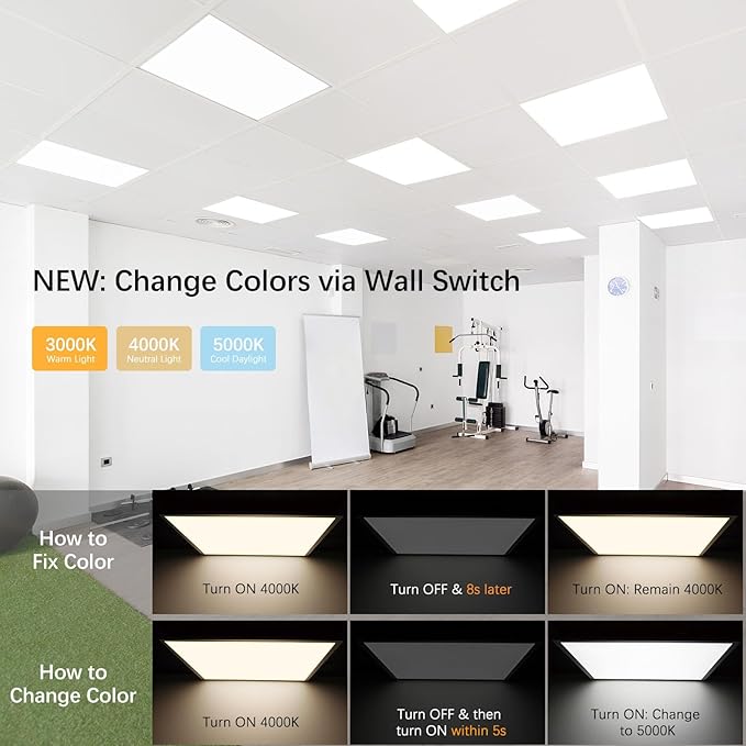 AIKVSXER 2x2 Led Flat Panel Light 8 Pack - 40W Color Switchable 3000K/4000K/5000K, 4400LM Triac Dimmable 2x2 Led Light Drop Ceiling, AC 120V Back-Lit Recessed Drop Ceiling Lights for Office, Home