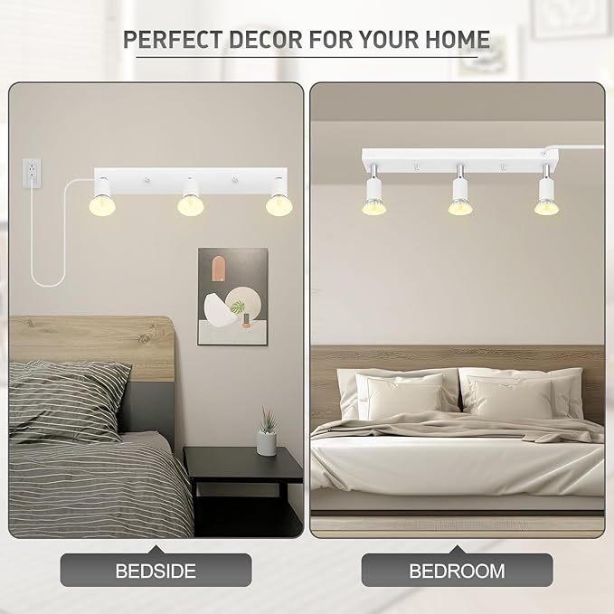 Plug in Track Lighting, 16" LED Track Light Fixtures Ceiling, White 3 Way GU10 Wall Spotlight, Rotatable Track Head, Plug in Ceiling Light Kitchen Hallway Living Room,15 Foot Power Cord(NO Bulb)