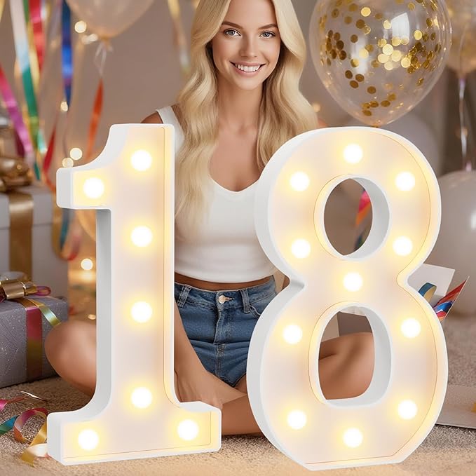 Pooqla 18th Birthday Decorations for Girls Boys, Large 12.6 in Tall Light Up Numbers for 18th Party Decorations Table Decor, Big Marquee Numbers 18th Birthday Gift for Girls Wedding Anniversary Decor