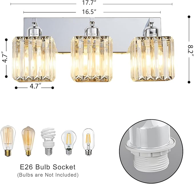 Modern Bathroom Vanity Light 3-Lights Modern Chrome Crystal Bathroom Light Fixtures Over Mirror Chrome Vanity Lighting Crystal Wall Sconce